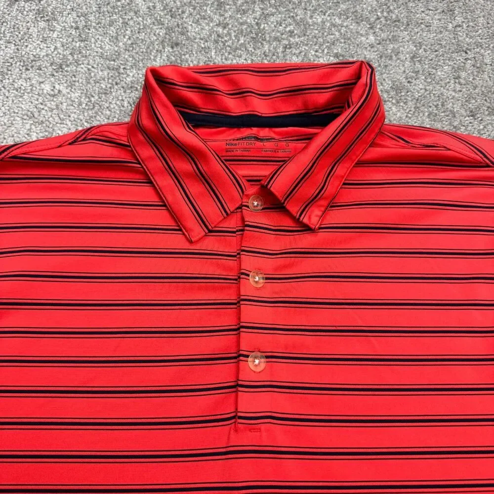Nike Golf FitDry Polo Shirt Mens Large Red Blue Striped Performance Activewear